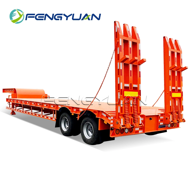 2 Axles Lowbed Semi Trailer For Heavy Machine Transportation