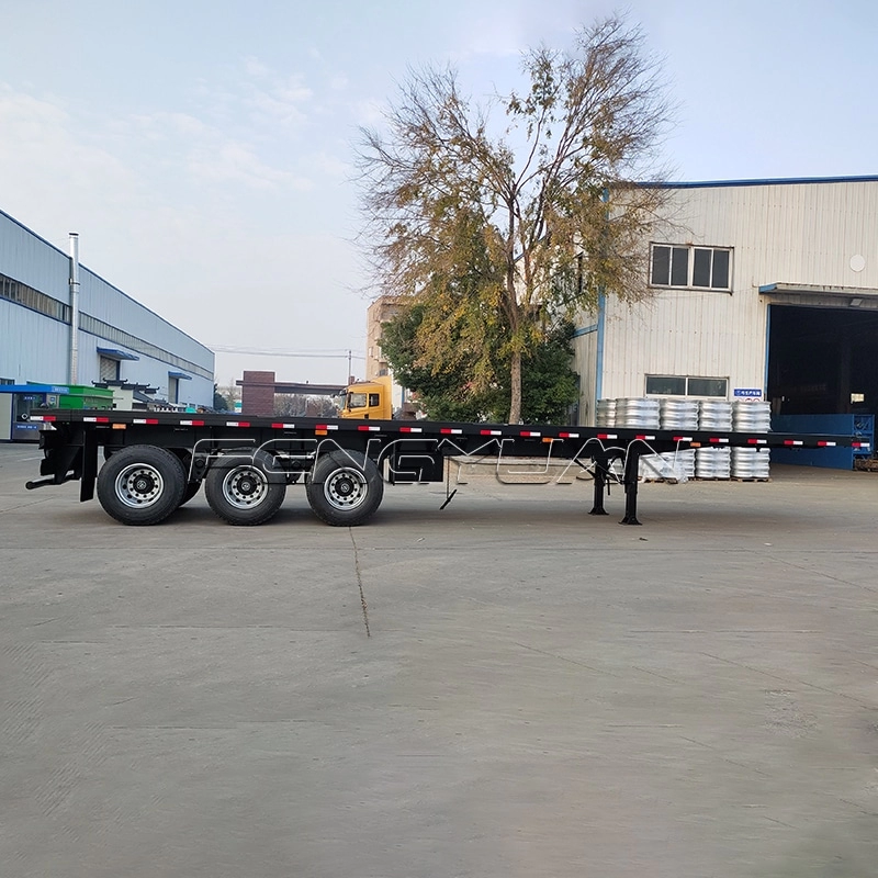 40ft 3 Axle Flatbed Semi Truck Trailer for Cargo Container Transport