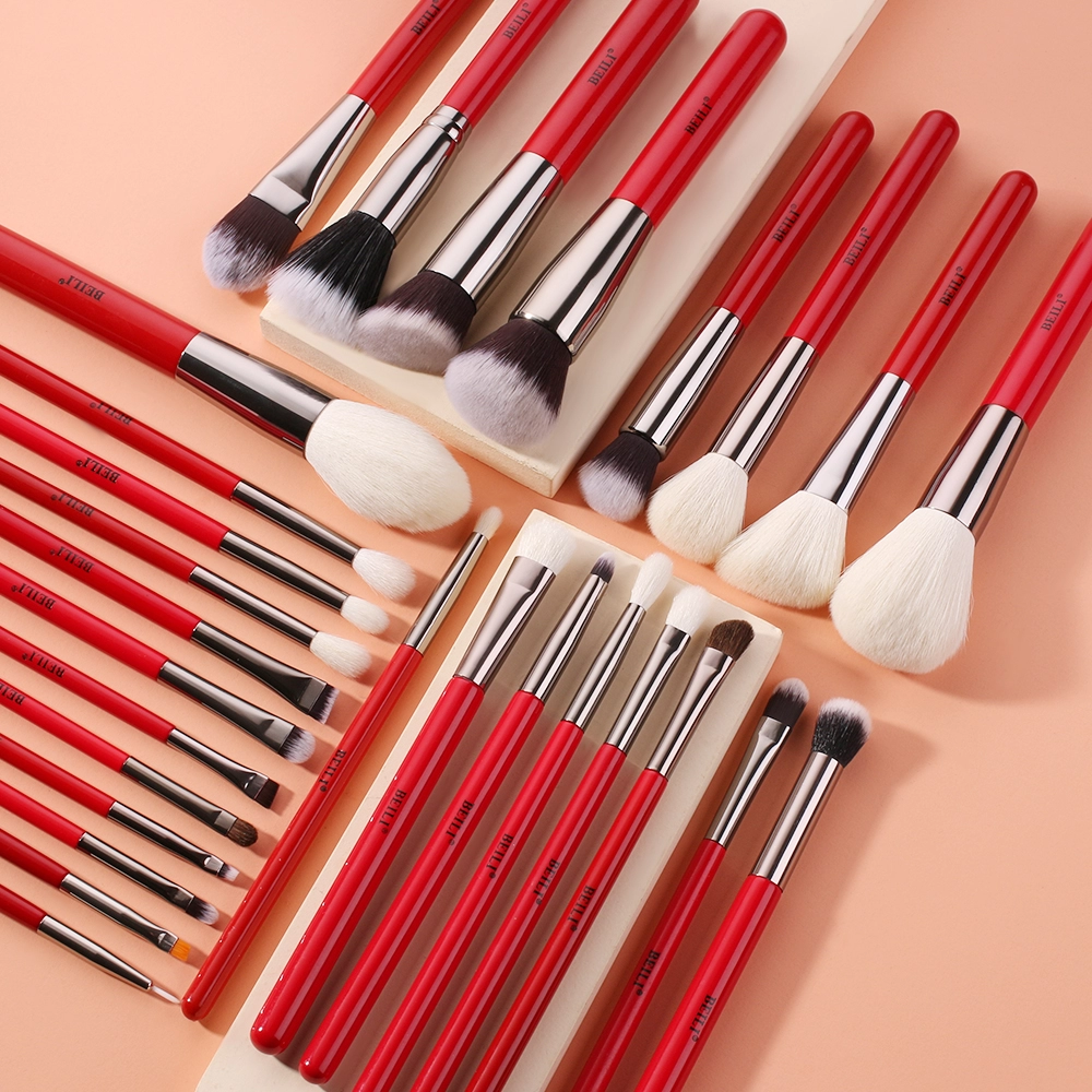 28pcs Red wood handle makeup brushes custom