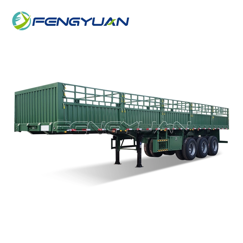 Tri-axle fence trailer dropside decks flatbed cargo semi-trailer with bogie suspension