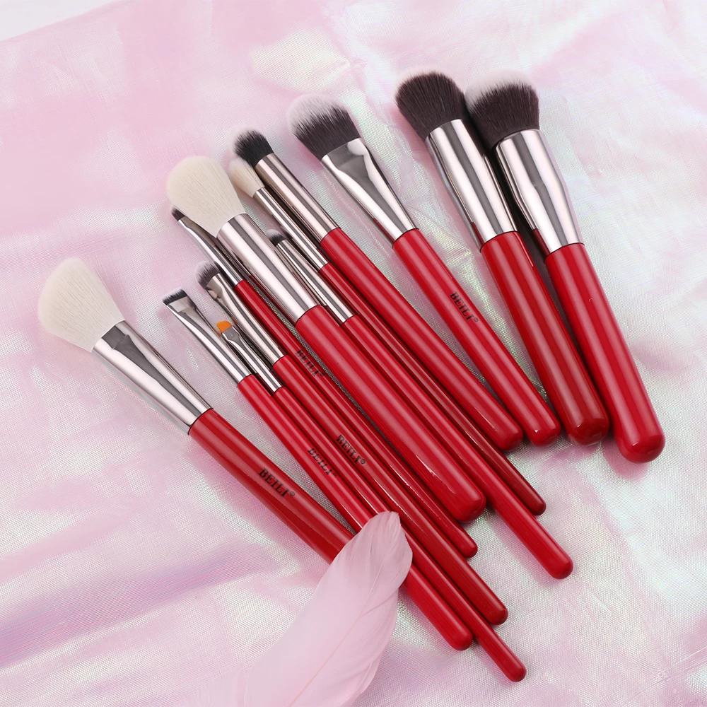 BEILI 12pcs red private label makuep brushes