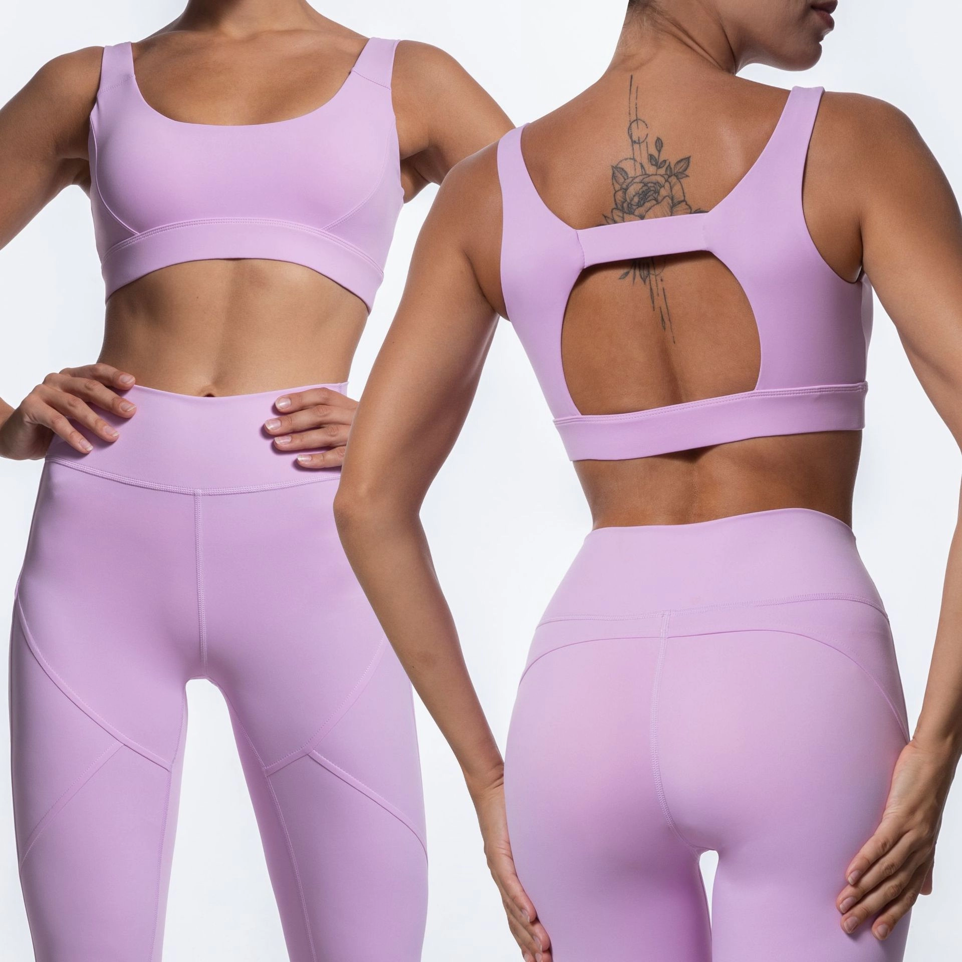 Autumn new hot selling nude breathable body yoga clothes women's hollow back bra running Yoga Pants two-piece set