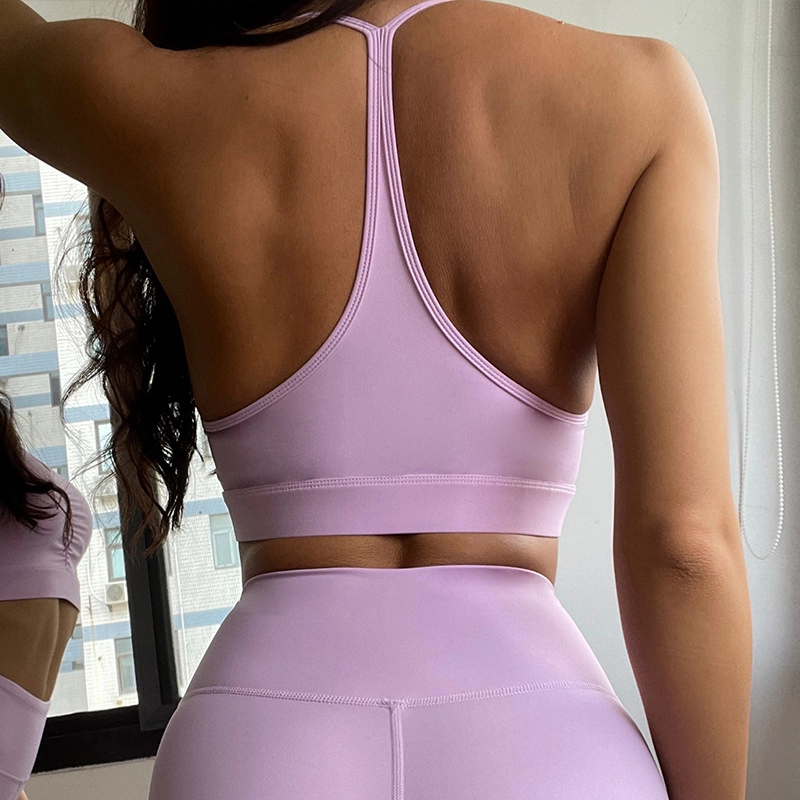 Amazon's new nude body fitness yoga clothes women's drawstring high waist shorts sports beauty back bra set