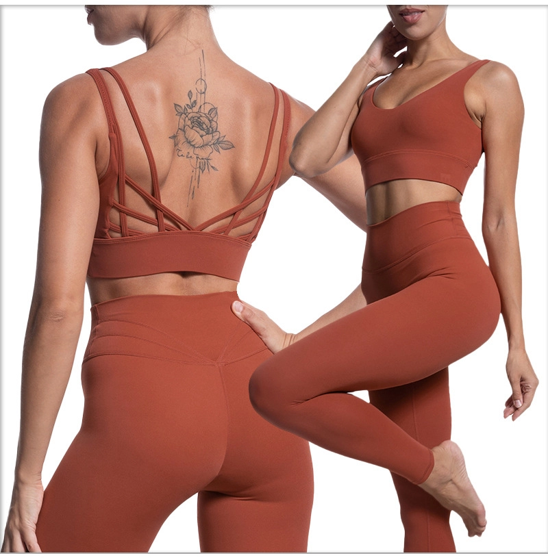 Wholesale LULU Style Cross-border Nylon Nude Body Yoga Wear Sexy Beautiful Back Bra Sports Pants Set