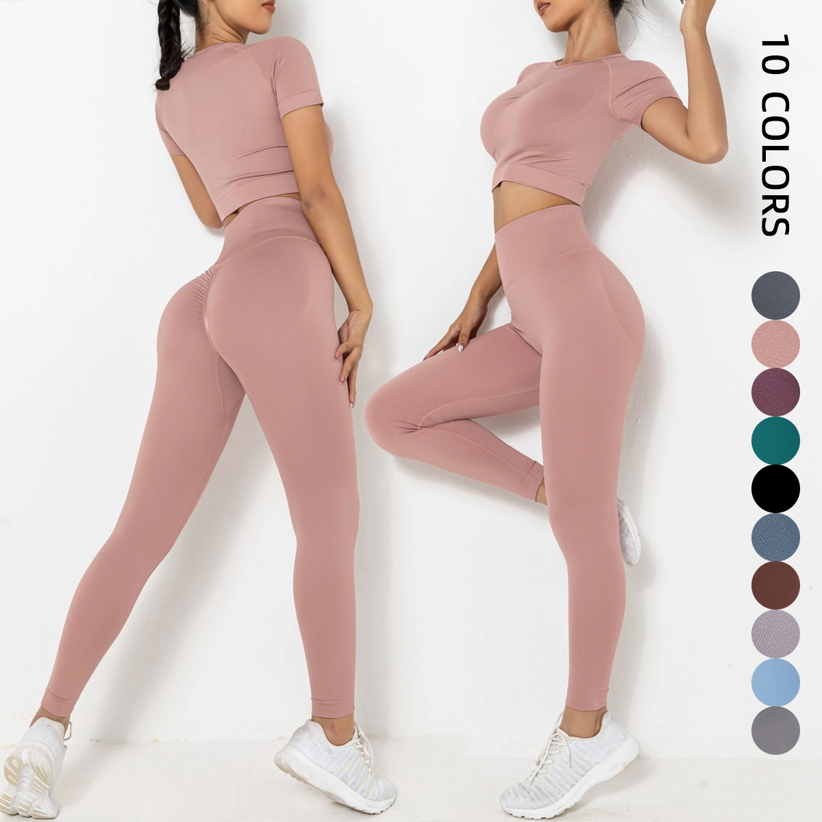 Seamless Yoga Set Workout Outfits for Women Sport Short Sleeves High Waist Shorts Yoga Leggings Sets Fitness Gym Clothing