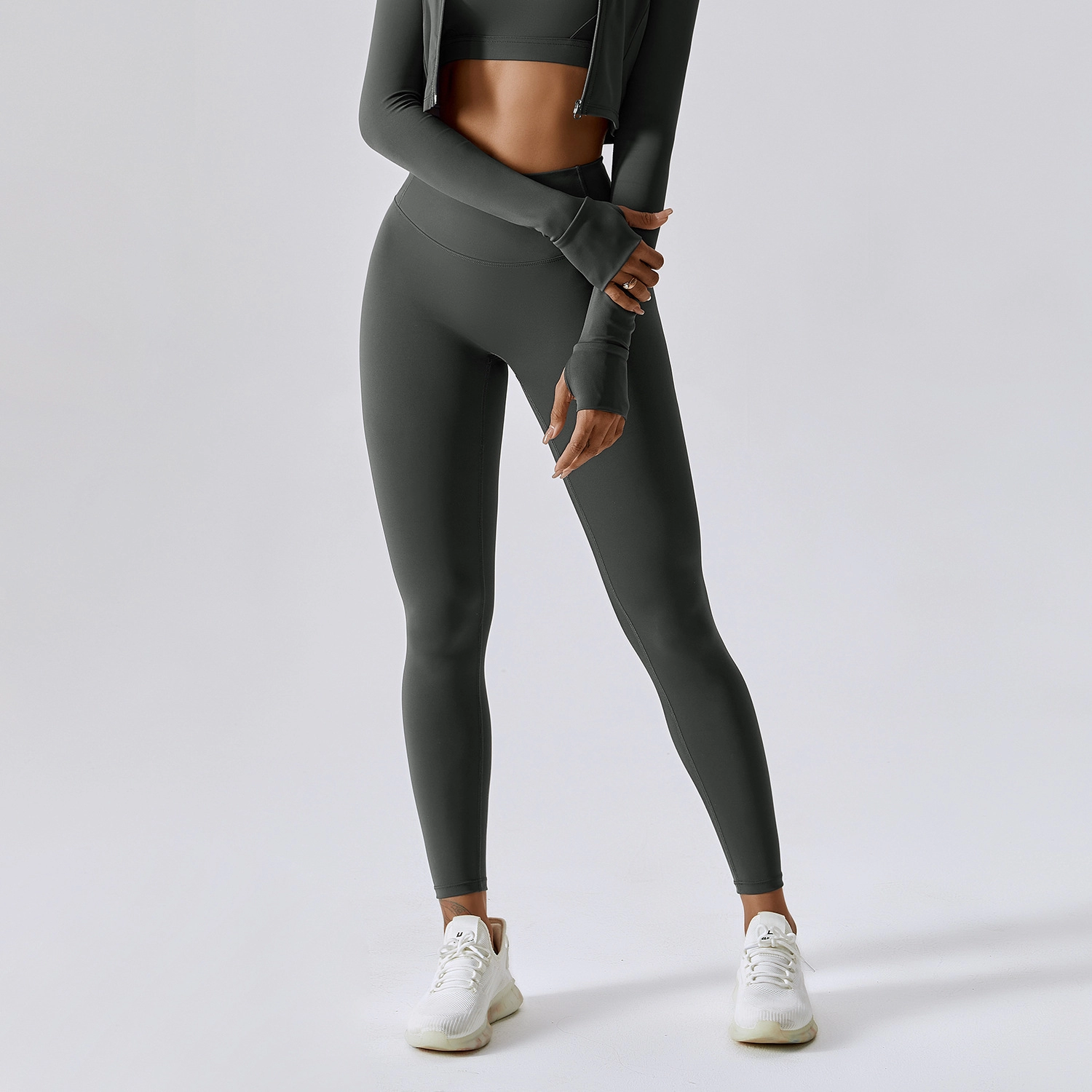 Yoga Wear Long-Sleeved Sports Sweater Female Outdoor Fitness Wear V-neck Set Head Casual Tops Sweatshirt