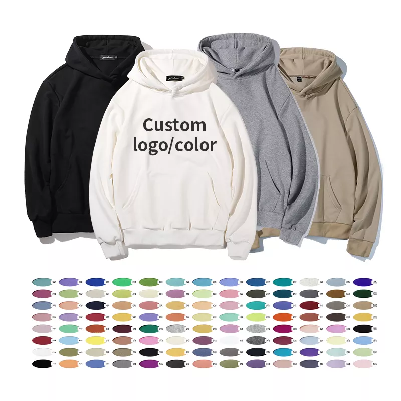 100% cotton us size french terry hoodie high quality pullover hoodie custom logo men's plain hoodies no string