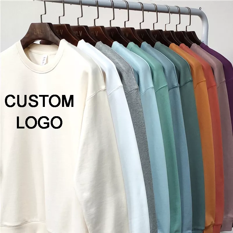 OEM Custom Logo Printed 100% Cotton Sweater Blank Unisex Pullover Heavy Fleece Hoodie Plain Crewneck Men's Hoodies Sweatshirt