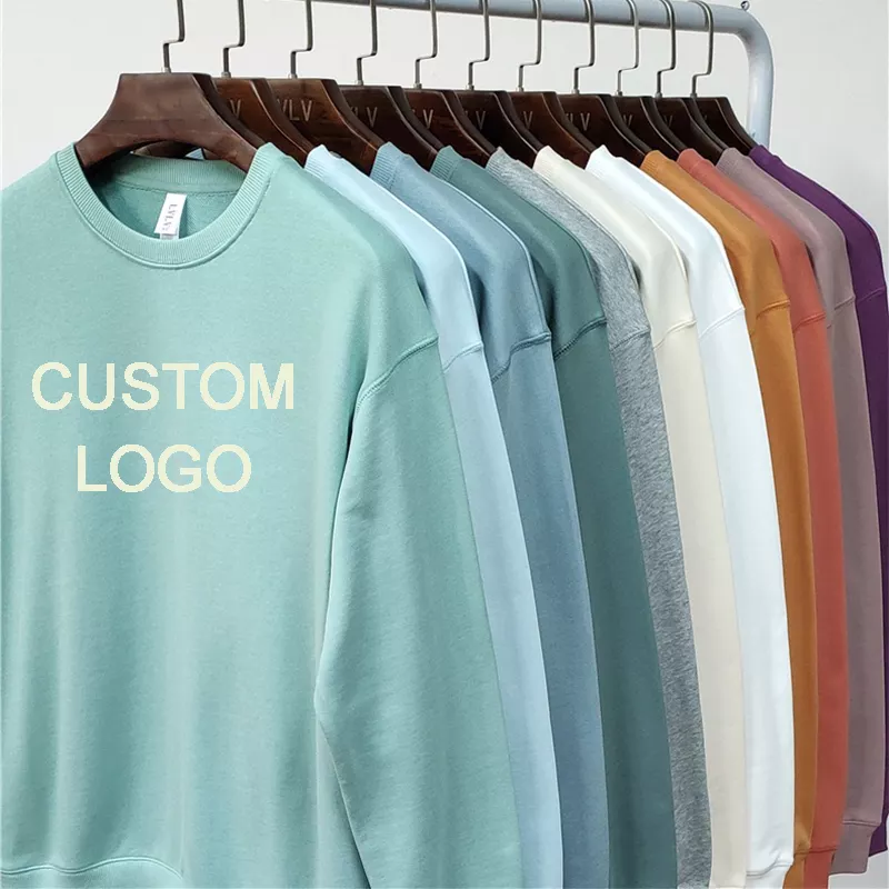 OEM Custom Logo Printed 100% Cotton Sweater Blank Unisex Pullover Heavy Fleece Hoodie Plain Crewneck Men's Hoodies Sweatshirt