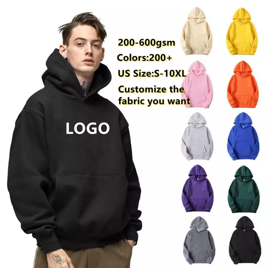 High Quality Thick Blank Plain Hoodie Unisex Logo Plus Size Heavyweight Oversized custom men's hoodies