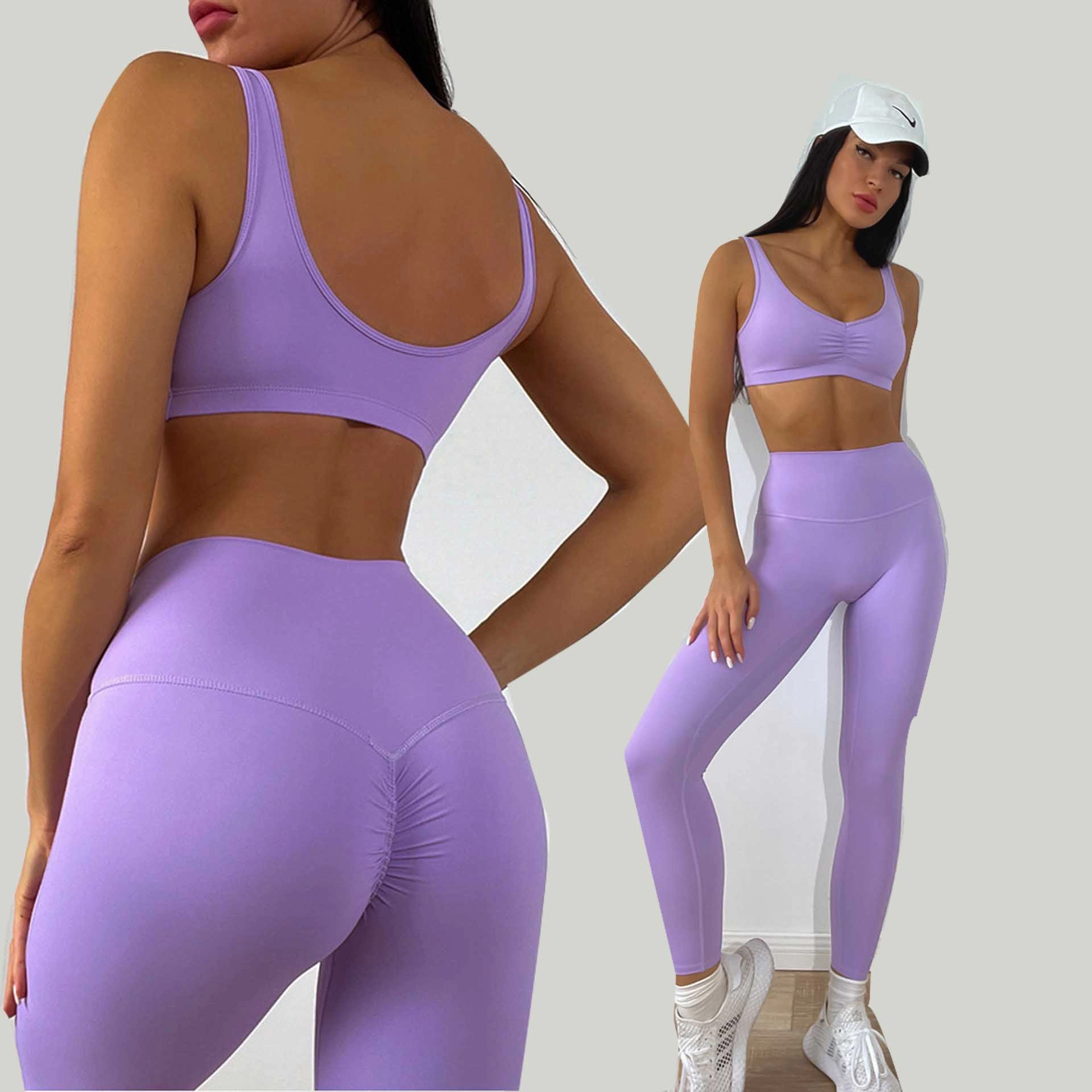 Wholesale Women Workout Yoga Apparel Suit Low Cut Sports Training Bra High Waist Gym Shorts Tummy Control Compression Leggings