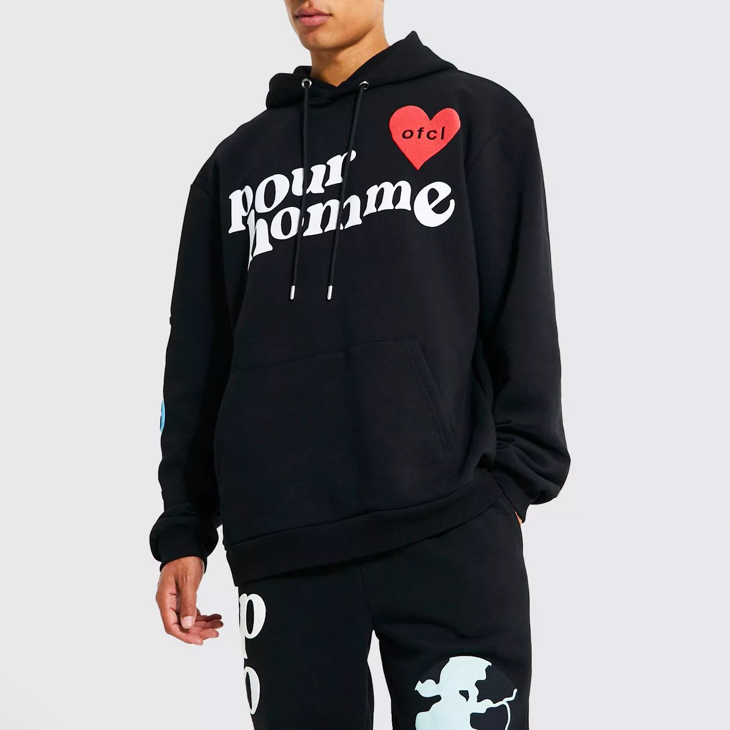 plain black oversized custom Love letters puff print Hoodie custom logo men's hoodies & sweatshirts