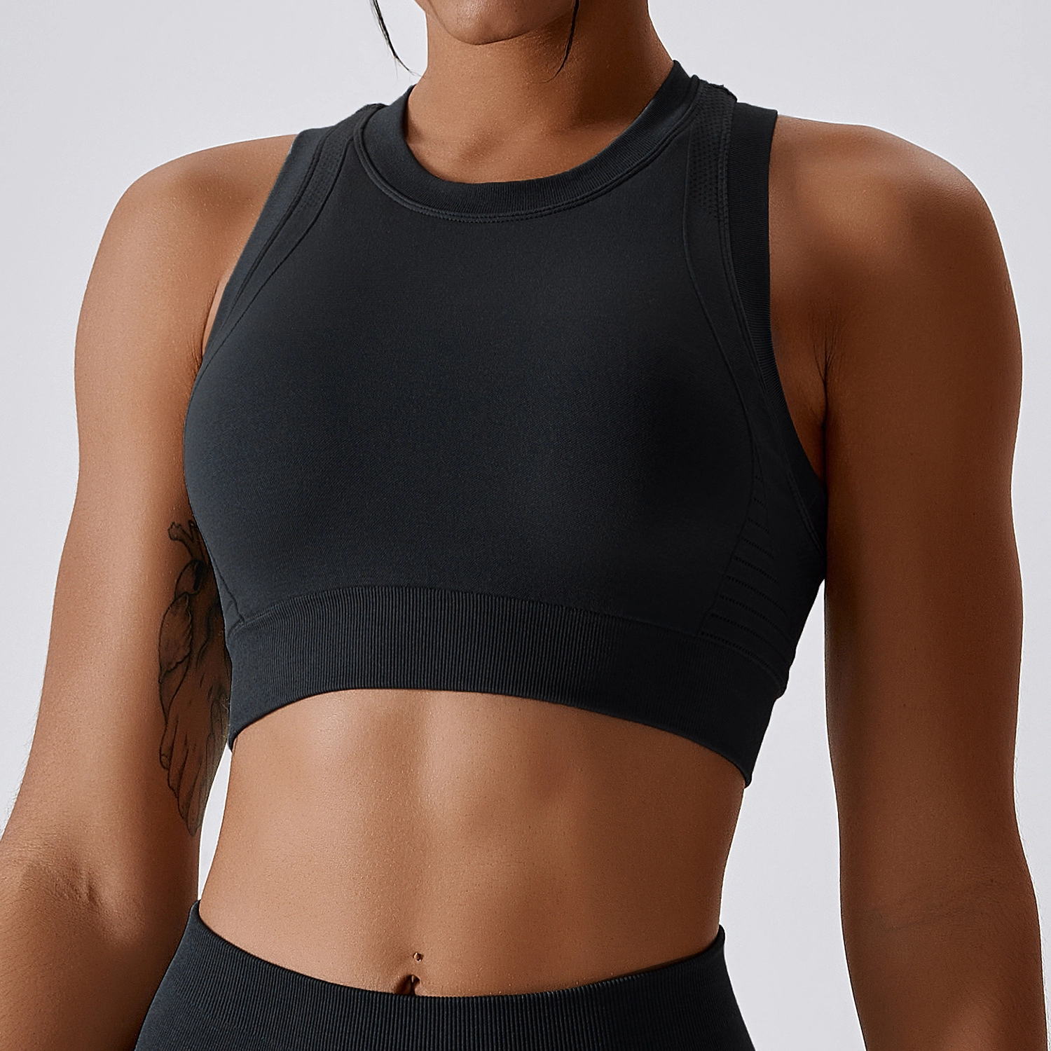 Women's seamless yoga vest lapels gathered shockproof compression sports underwear thread running fitness bra
