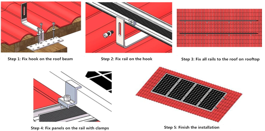 Solar tile roof hook