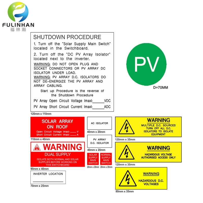 Engraved Warning Label kits for Solar Power System