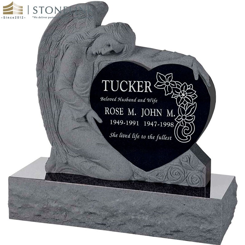 Angle and heart black grey granite tombstones