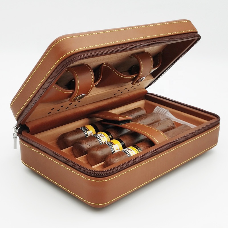Portable Leather 4 Cigar Cases