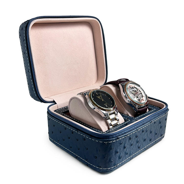 Ostrich Leather Portable Zipper Watch case