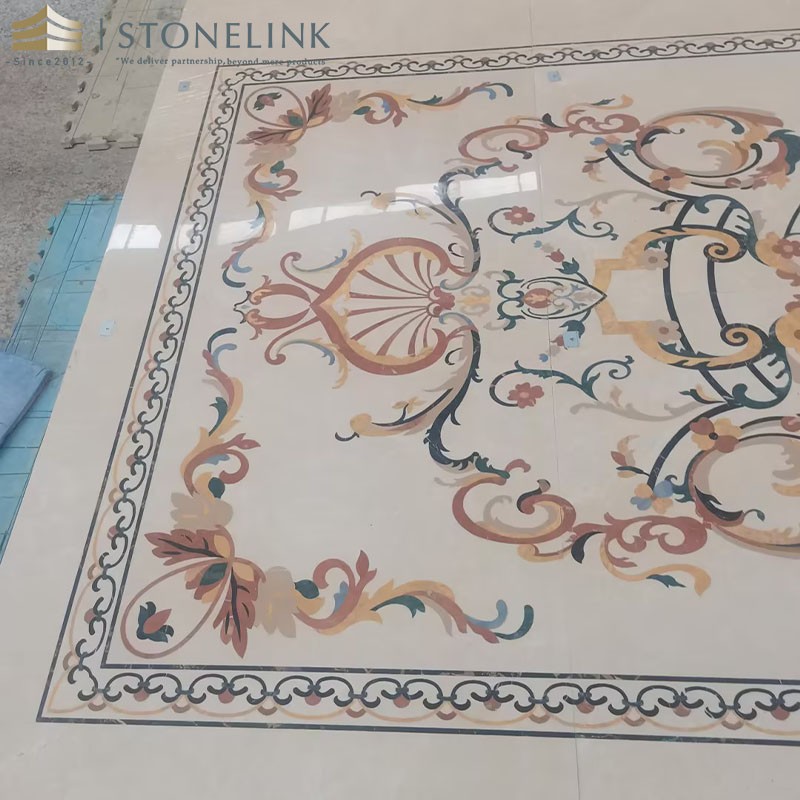 Beige rectangle inlay waterjet marble medallions