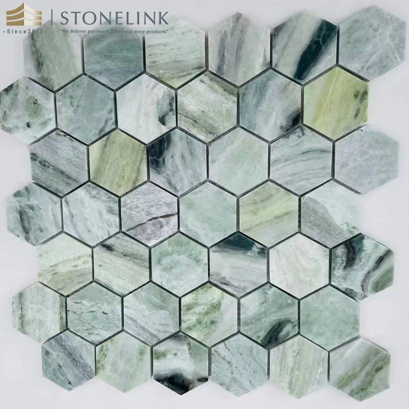 Raggio Verde classical hexagon marble mosaic
