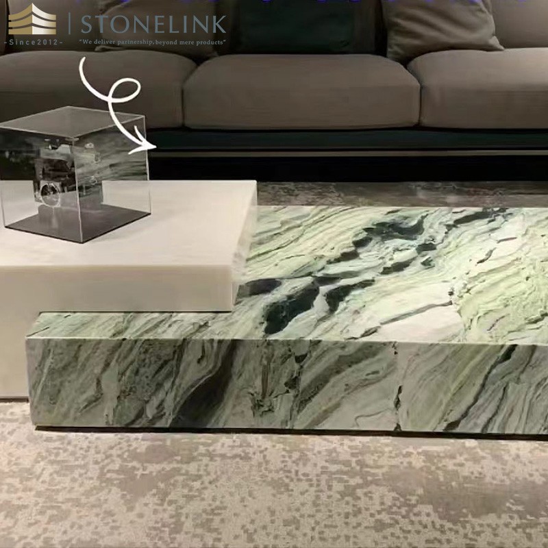 Raggio Verde rectangular marble coffee table top