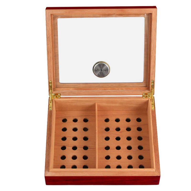 glass top humidor with hygrometer and divider
