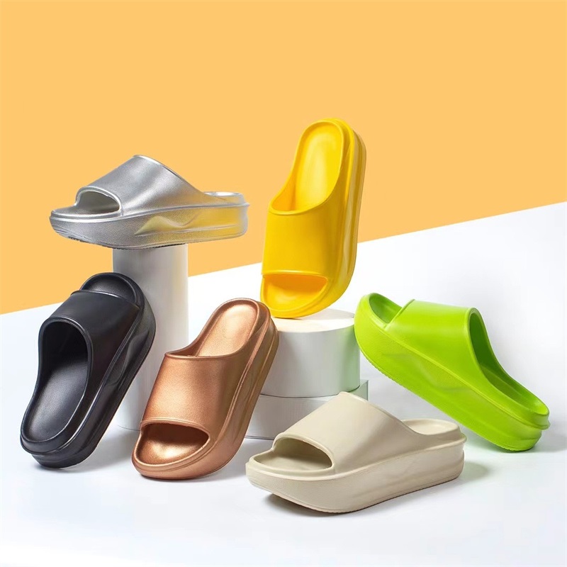 Simple Solid Color Bathroom Slides Platform Slippers