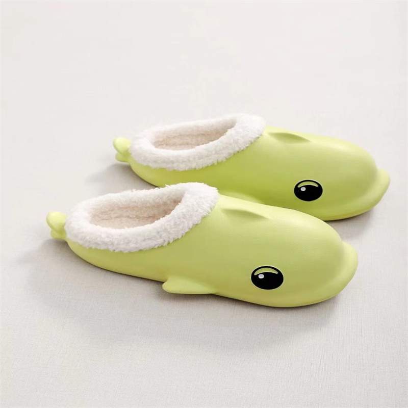 Couple cute round head small whale cotton slippers
