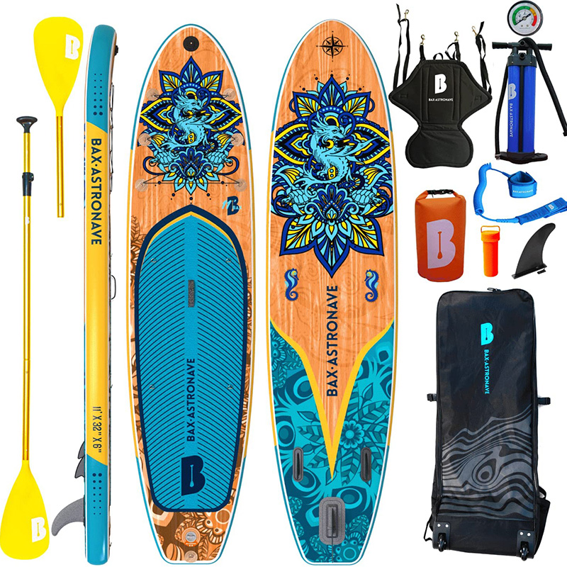 Wood grain all round stand up inflatable paddle board in 11ft long and 32 inch wide