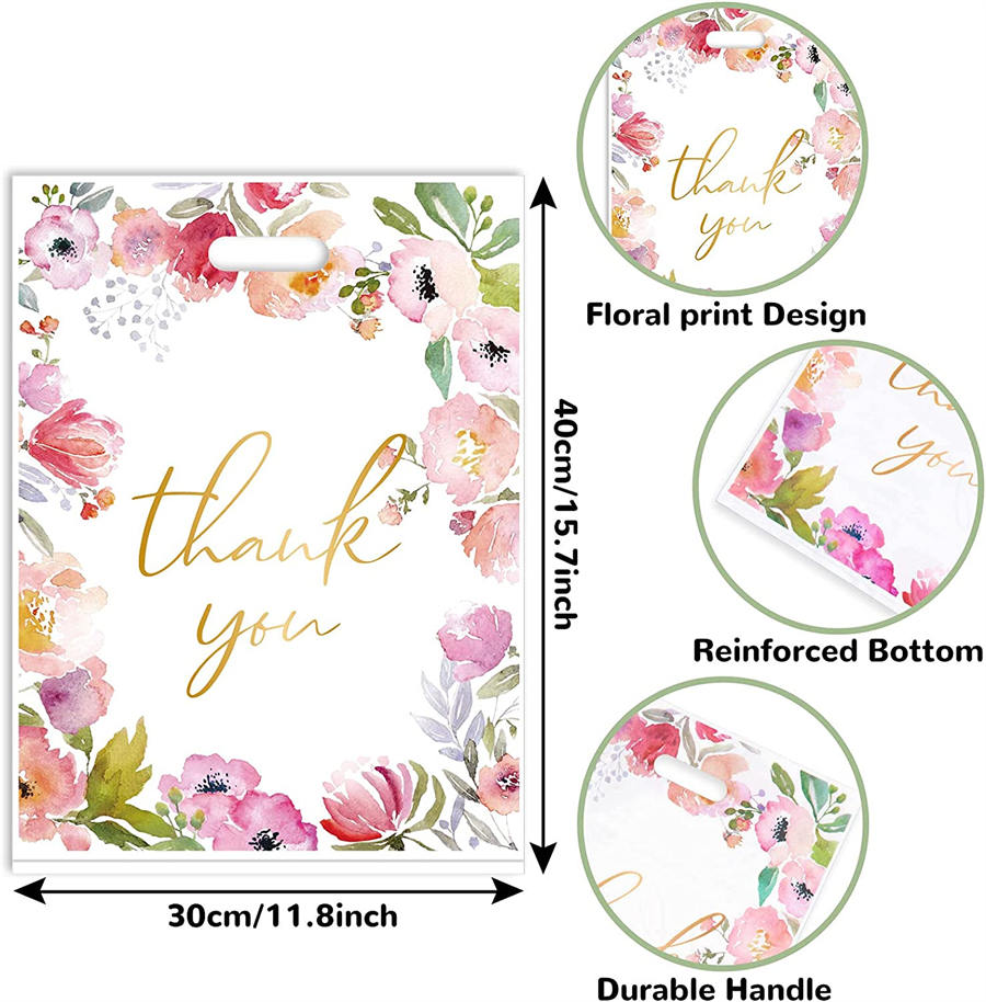 Flower Printed Plastic Die Cut Shopping Bags With Logo Manufacturer