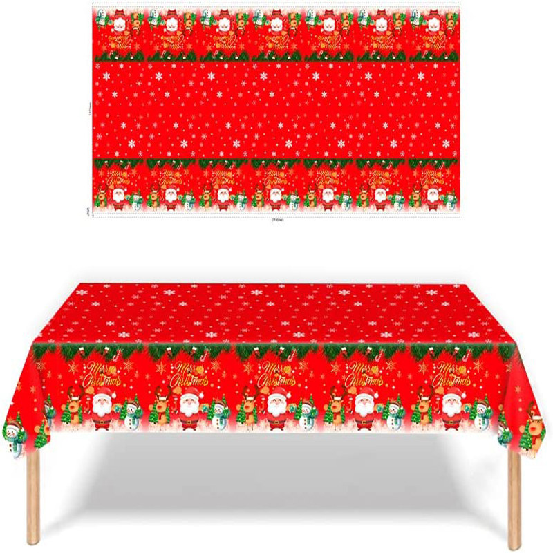 Customized Design Cheap Disposable Christmas Table Cover Red Plastic Table Cloths