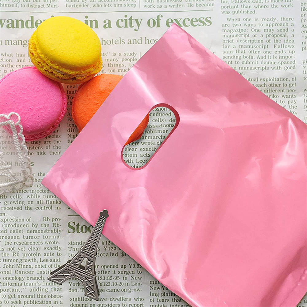 Solid Color Party Die Cut Handle Plastic Gift Bags