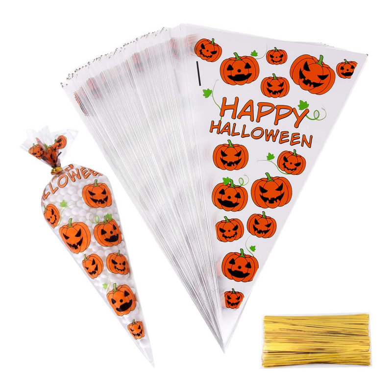 Halloween clear triangle cone shape plastic Popcorn packaging bag wholesale