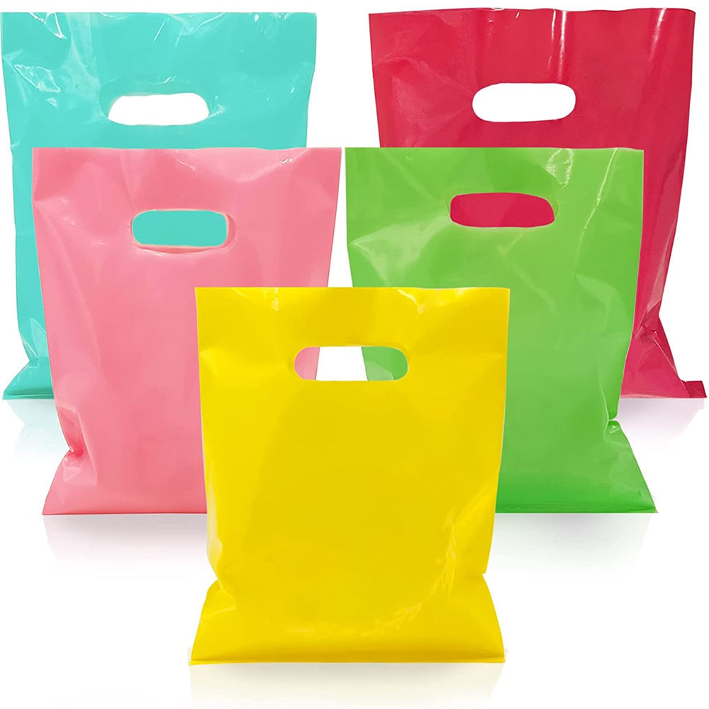 Solid Color Party Die Cut Handle Plastic Gift Bags