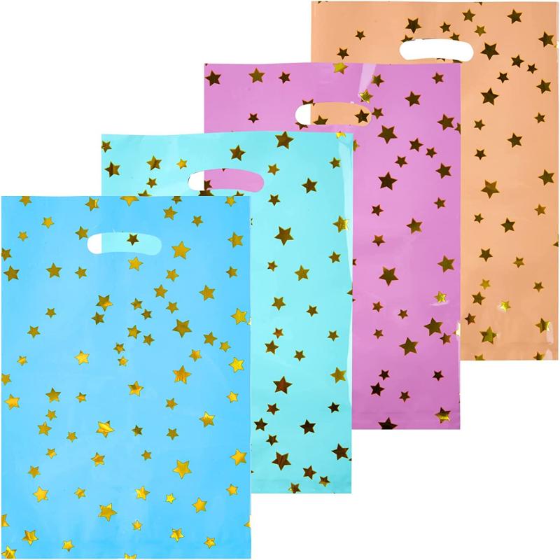 Star Pattern Double Sided Plastic Gift Bags With Handles for Party