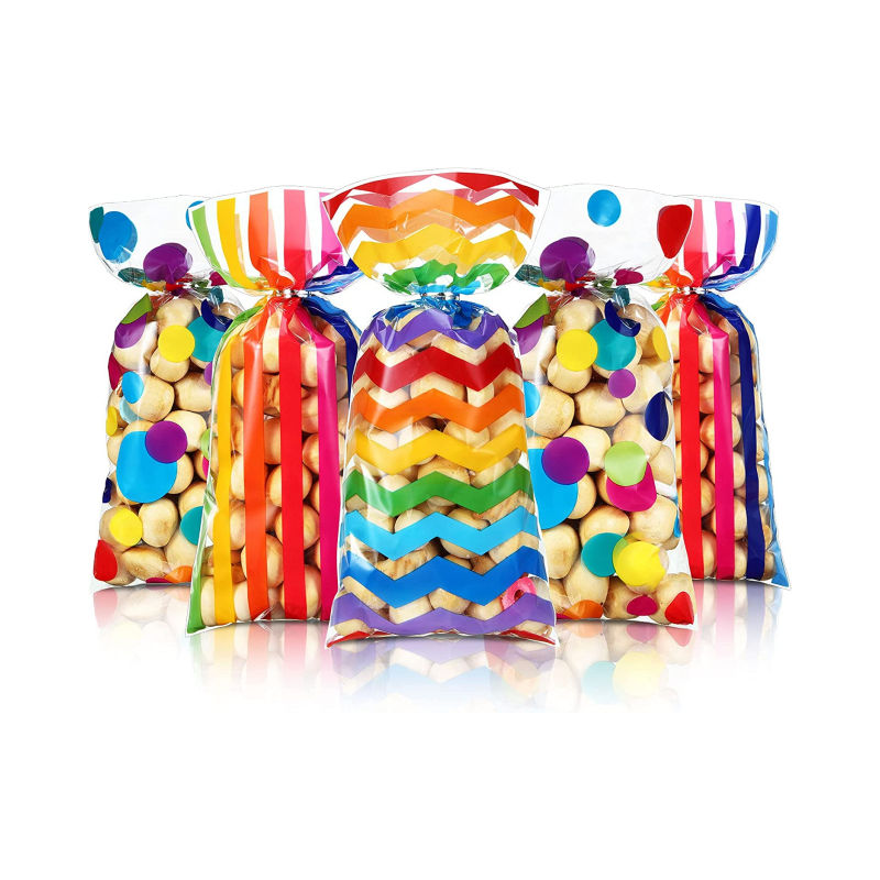 Customized Rainbow Cellophane Treat Goodie Bags with Twist Ties for Party Favor Supplies