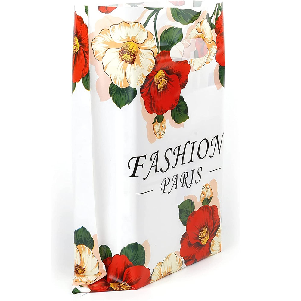 Custom Printed Flora Die Cut Handle Plastic Shopping Bag