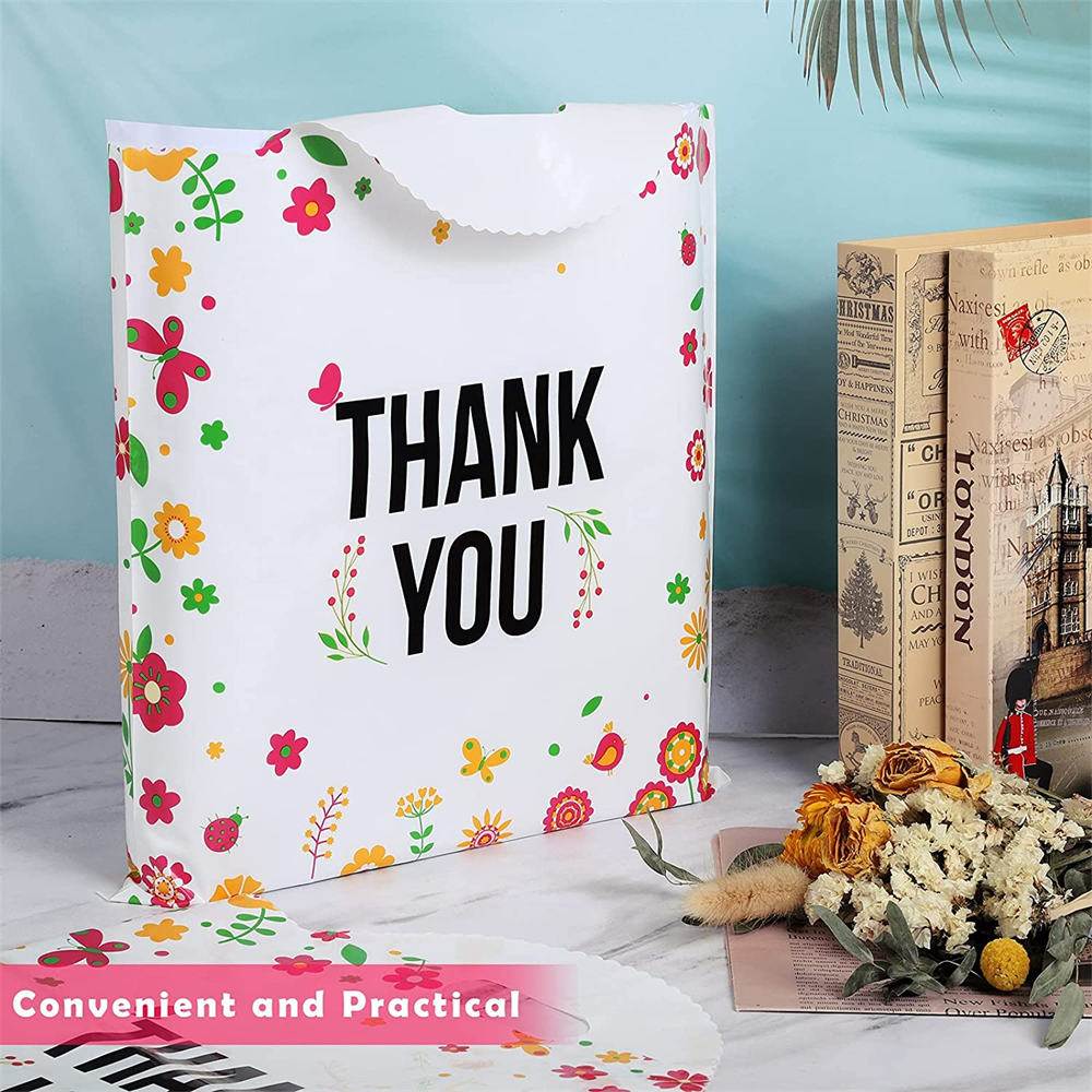 Wholesale Floral White Die-cut Plastic Shopping Gift Bags with Handle