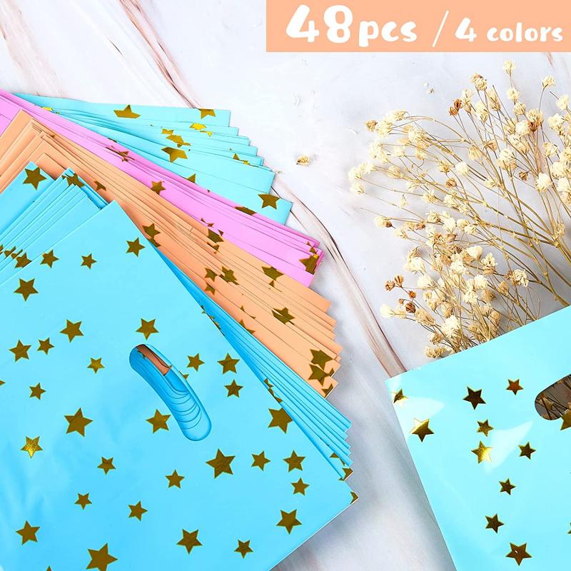 Star Pattern Double Sided Plastic Gift Bags With Handles for Party