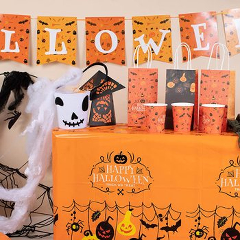 Custom Printed Disposable Halloween Tablecloth Plastic Table cover for Party