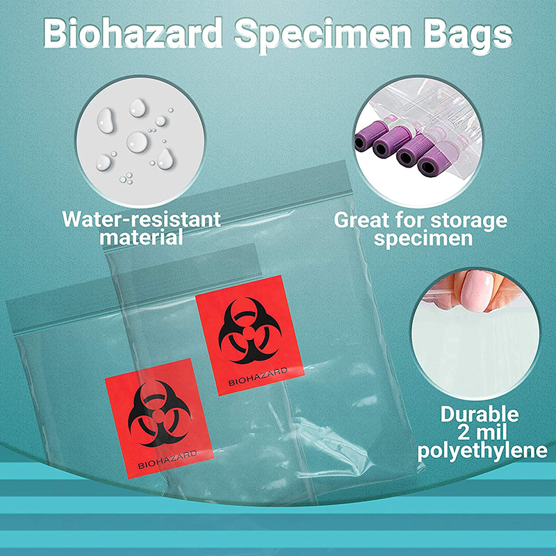 Factory direct Clear Polyethylene Red Biohazard specimen Bags